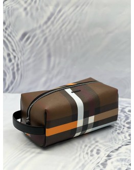 (LIKE NEW) BURBERRY TRAVEL POUCH IN BROWN MULTICOLOR CHECK CANVAS