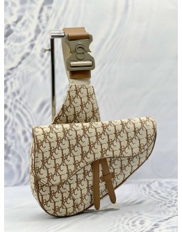 (LIKE NEW) CHRISTIAN DIOR X CACTUS JACK SADDLE BAG IN BEIGE WITH BROWN OBLIQUE JACQUARD