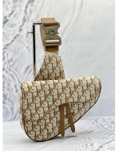 (LIKE NEW) CHRISTIAN DIOR X CACTUS JACK SADDLE BAG IN BEIGE WITH BROWN OBLIQUE JACQUARD