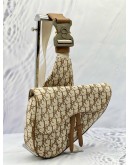 (LIKE NEW) CHRISTIAN DIOR X CACTUS JACK SADDLE BAG IN BEIGE WITH BROWN OBLIQUE JACQUARD