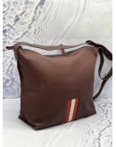 BALLY MYTHOS CROSSBODY BAG IN BROWN WITH RED AND WHITE STRIPE LEATHER