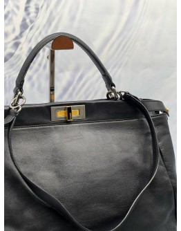 FENDI PEEKABOO LARGE TOP HANDLE BAG IN BLACK LEATHER