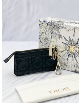 (LIKE NEW) CHRISTIAN DIOR KEY POUCH IN BLACK CANNAGE LAMBSKIN LEATHER -FULL SET-
