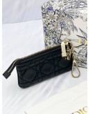 (LIKE NEW) CHRISTIAN DIOR KEY POUCH IN BLACK CANNAGE LAMBSKIN LEATHER -FULL SET-