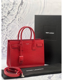 (LIKE NEW) YSL SAINT LAURENT SAC DE JOUR IN RED CROCODILE EMBOSSED LEATHER -FULL SET- 