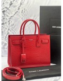 (LIKE NEW) YSL SAINT LAURENT SAC DE JOUR IN RED CROCODILE EMBOSSED LEATHER -FULL SET- 