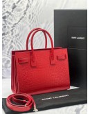 (LIKE NEW) YSL SAINT LAURENT SAC DE JOUR IN RED CROCODILE EMBOSSED LEATHER -FULL SET- 