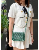 (LIKE NEW) GOYARD PLUMET POCKET WALLET CROSSBODY BAG IN GREEN GOYARDINE CANVAS WITH CHEVROCHES CALFSKIN LEATHER
