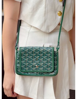 (LIKE NEW) GOYARD PLUMET POCKET WALLET CROSSBODY BAG IN GREEN GOYARDINE CANVAS WITH CHEVROCHES CALFSKIN LEATHER