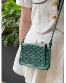 (LIKE NEW) GOYARD PLUMET POCKET WALLET CROSSBODY BAG IN GREEN GOYARDINE CANVAS WITH CHEVROCHES CALFSKIN LEATHER