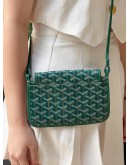 (LIKE NEW) GOYARD PLUMET POCKET WALLET CROSSBODY BAG IN GREEN GOYARDINE CANVAS WITH CHEVROCHES CALFSKIN LEATHER