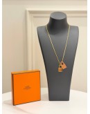 (PROMO) (LIKE NEW) HERMES O’KELLY NECKLACE IN GOLD PLATED WITH BROWN LEATHER -FULL SET-