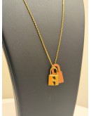 (PROMO) (LIKE NEW) HERMES O’KELLY NECKLACE IN GOLD PLATED WITH BROWN LEATHER -FULL SET-