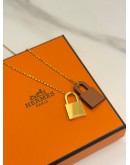(PROMO) (LIKE NEW) HERMES O’KELLY NECKLACE IN GOLD PLATED WITH BROWN LEATHER -FULL SET-