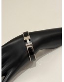 (LIKE NEW) HERMES CLIC H BRACELET IN PALLADIUM PLATED WITH BLACK ENAMEL