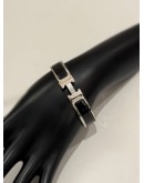 (LIKE NEW) HERMES CLIC H BRACELET IN PALLADIUM PLATED WITH BLACK ENAMEL