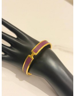 (LIKE NEW) HERMES OLYMPE BRACELET IN GOLD PLATED WITH ANEMONE CHAMKILA GOATSKIN LEATHER