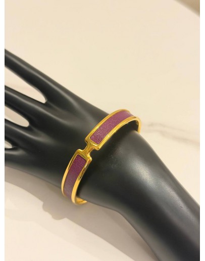 (LIKE NEW) HERMES OLYMPE BRACELET IN GOLD PLATED WITH ANEMONE CHAMKILA GOATSKIN LEATHER