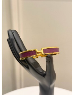 (LIKE NEW) HERMES OLYMPE BRACELET IN GOLD PLATED WITH ANEMONE CHAMKILA GOATSKIN LEATHER