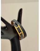 (LIKE NEW) HERMES BEHAPI DOUBLE TOUR BRACELET IN NOIR CHAMONIX WITH FAUVE TADELAKT CALFSKIN LEATHER AND GOLD PLATED
