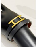 (LIKE NEW) HERMES BEHAPI DOUBLE TOUR BRACELET IN NOIR CHAMONIX WITH FAUVE TADELAKT CALFSKIN LEATHER AND GOLD PLATED