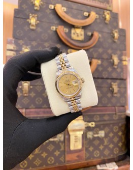 ROLEX LADY DATEJUST HALF 18K 750 YELLOW GOLD REF 69173 JUBILEE CHAMPAGNE DIAL 26MM AUTOMATIC WATCH 
