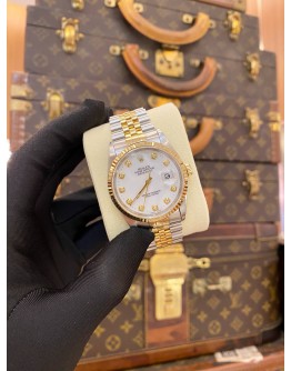 ROLEX DATEJUST 36 HALF 18K 750 YELLOW GOLD JUBILEE REF 16233 WHITE DIAMOND DIAL 36MM AUTOMATIC WATCH