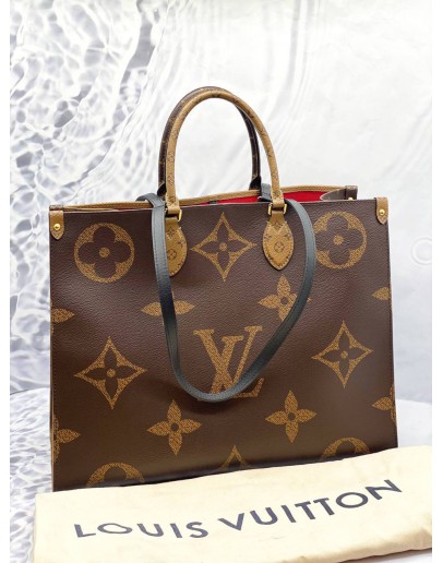 (LIKE NEW) LOUIS VUITTON ON THE GO GM IN BROWN MONOGRAM REVERSE CANVAS -FULL SET-