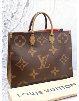 (LIKE NEW) LOUIS VUITTON ON THE GO GM IN BROWN MONOGRAM REVERSE CANVAS -FULL SET-
