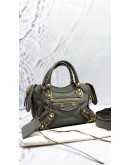 BALENCIAGA MINI CLASSIC CITY BAG IN METALLIC DARK GREY LEATHER