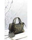 BALENCIAGA MINI CLASSIC CITY BAG IN METALLIC DARK GREY LEATHER