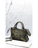 BALENCIAGA MINI CLASSIC CITY BAG IN METALLIC DARK GREY LEATHER