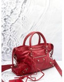 BALENCIAGA SMALL CLASSIC CITY BAG IN RED AGED CALFSKIN LEATHER 