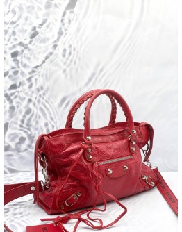 BALENCIAGA SMALL CLASSIC CITY BAG IN RED AGED CALFSKIN LEATHER 