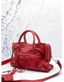 BALENCIAGA SMALL CLASSIC CITY BAG IN RED AGED CALFSKIN LEATHER 