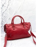 BALENCIAGA SMALL CLASSIC CITY BAG IN RED AGED CALFSKIN LEATHER 