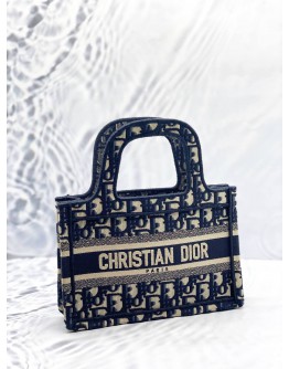 (LIKE NEW) CHRISTIAN DIOR MINI DIOR BOOK TOTE BAG IN BLUE DIOR OBLIQUE EMBROIDERY 