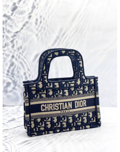 (LIKE NEW) CHRISTIAN DIOR MINI DIOR BOOK TOTE BAG IN BLUE DIOR OBLIQUE EMBROIDERY 