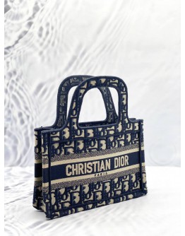 (LIKE NEW) CHRISTIAN DIOR MINI DIOR BOOK TOTE BAG IN BLUE DIOR OBLIQUE EMBROIDERY 
