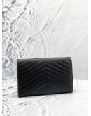 YSL SAINT LAURENT ENVELOPE WALLET ON CHAIN IN BLACK GRAIN DE POUDRE LEATHER