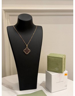 2018 VAN CLEEF & ARPELS VINTAGE ALHAMBRA PENDANT NECKLACE IN 18K 750 ROSE GOLD WITH WOOD MOTIF -FULL SET-