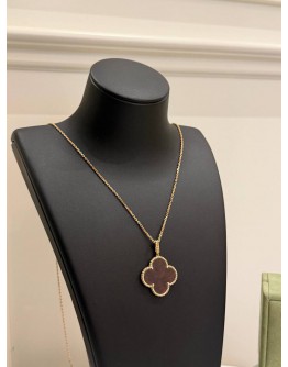 2018 VAN CLEEF & ARPELS VINTAGE ALHAMBRA PENDANT NECKLACE IN 18K 750 ROSE GOLD WITH WOOD MOTIF -FULL SET-