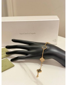 (LIKE NEW) 2021 VCA VAN CLEEF & ARPELS VINTAGE ALHAMBRA 5 MOTIFS BRACELET IN 18K 750 ROSE GOLD WITH DIAMONDS & MOTHER OF PEARL