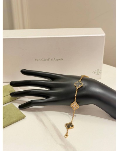 (LIKE NEW) 2021 VCA VAN CLEEF & ARPELS VINTAGE ALHAMBRA 5 MOTIFS BRACELET IN 18K 750 ROSE GOLD WITH DIAMONDS & MOTHER OF PEARL