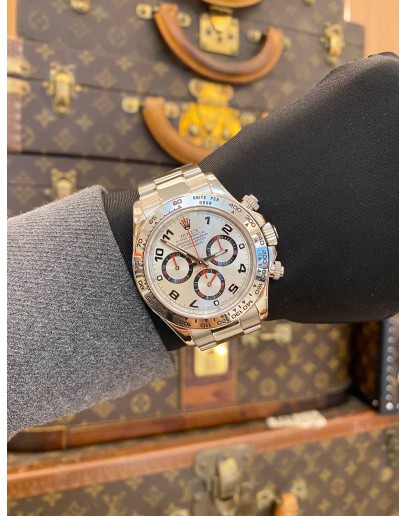 (LIKE NEW) ROLEX DAYTONA COSMOGRAPH 18K 750 WHITE GOLD REF 116509 SILVER RACING DIAL 40MM AUTOMATIC WATCH (2026 SERVICE) -FULL SET-