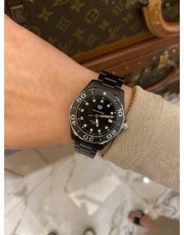 (UNUSED) 2017 TAG HEUER AQUARACER LADY DIAMOND BLACK CERAMIC REF WAY1397 BLACK DIAL 35MM QUARTZ WATCH -FULL SET-