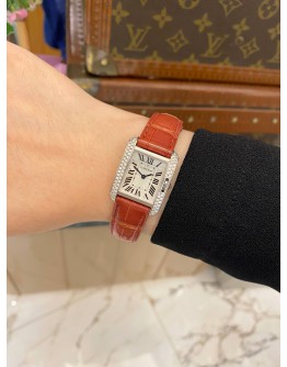 2020 CARTIER TANK ANGLAISE DIAMOND 18K 750 WHITE GOLD REF WT100015 WHITE ROMAN NUMERALS DIAL 22.7MM X 30.2MM QUARTZ WATCH -FULL SET-
