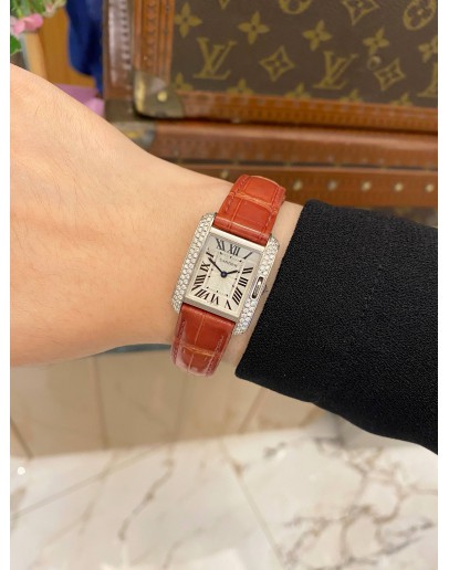 2020 CARTIER TANK ANGLAISE DIAMOND 18K 750 WHITE GOLD REF WT100015 WHITE ROMAN NUMERALS DIAL 22.7MM X 30.2MM QUARTZ WATCH -FULL SET-