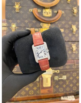2020 CARTIER TANK ANGLAISE DIAMOND 18K 750 WHITE GOLD REF WT100015 WHITE ROMAN NUMERALS DIAL 22.7MM X 30.2MM QUARTZ WATCH -FULL SET-