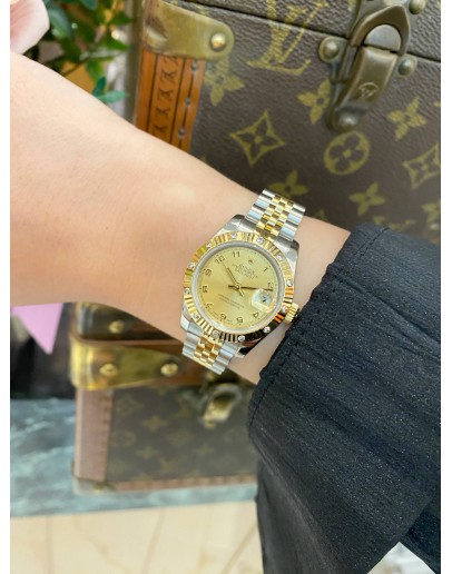 (LIKE NEW) 2009 ROLEX LADY DATEJUST HALF 18K 750 YELLOW GOLD JUBILEE DIAMOND REF 179313 CHAMPAGNE DIAL 26MM AUTOMATIC WATCH 